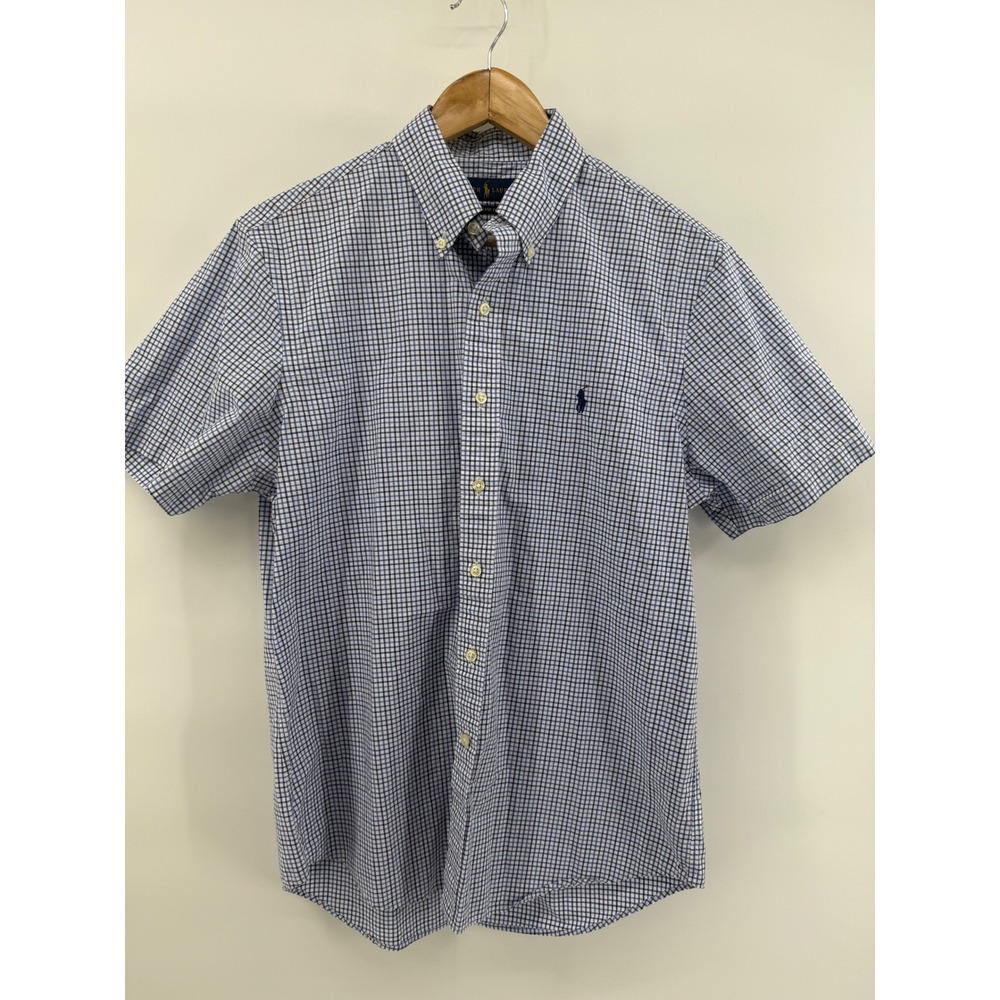 Polo Ralph Lauren Mens Blue Navy Check Classic Fit Short Sleeve Button Down M